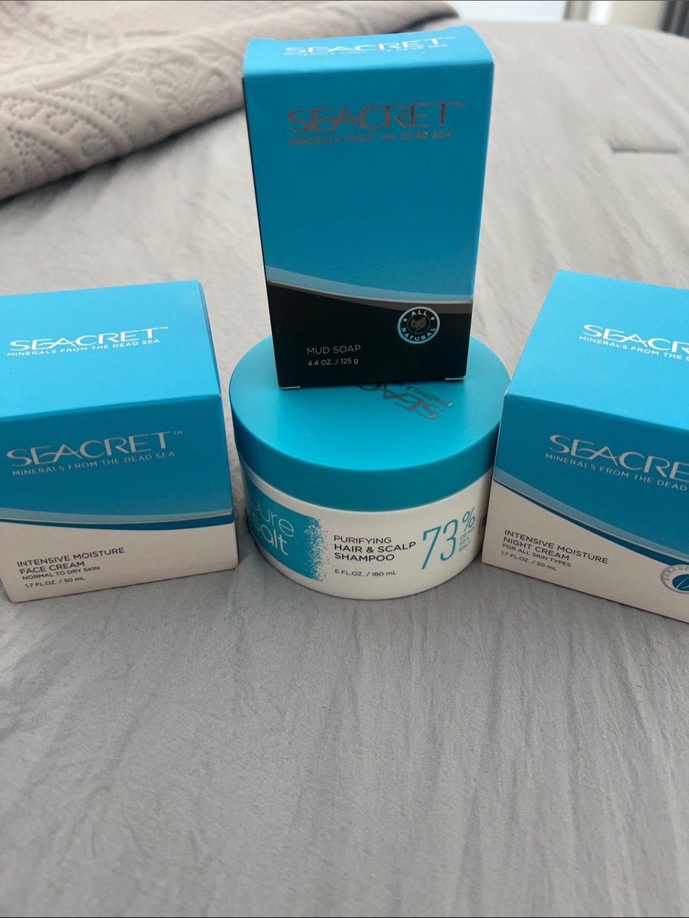 Seacret mud soap,Hair & Scalp Shampoo and Intensive Moisture day and night cream